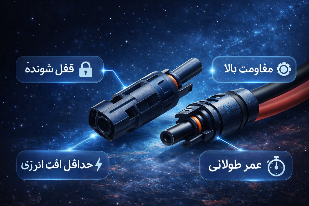 MC4 solar connectors showing secure locking system and high efficiency connection for photovoltaic DC cables
