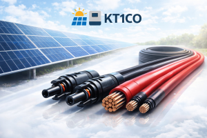High quality solar DC cables and MC4 connectors installed near photovoltaic panels for reliable energy transmission in solar systems
